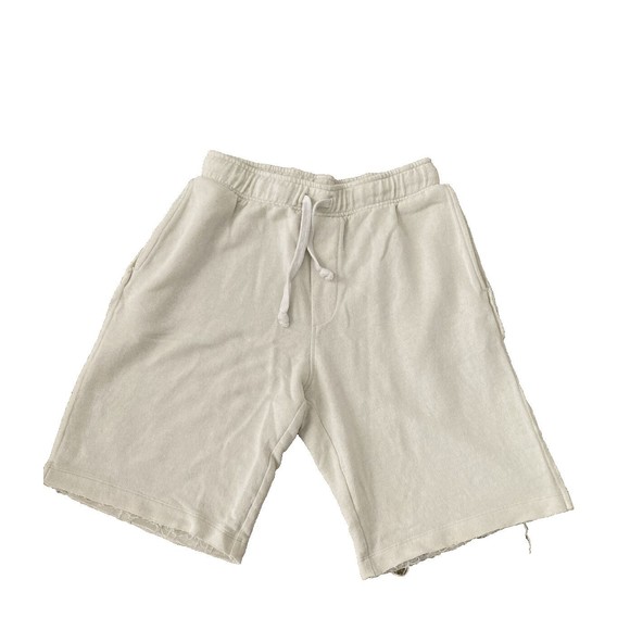Zara Men’s Fleece Sweat Shorts Size M Drawstring Elastic Waist Off White Raw Hem - Picture 2 of 10